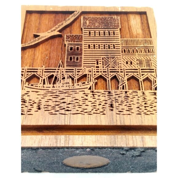 Vintage Walnut Wood Laser Engraved Desk Accessory Office Decor, Nautical Coastal - Picture 7 of 12